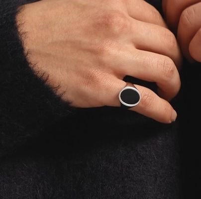 18K Plated Gold Black Onyx 925 Sterling Perak Pria Signet Ring