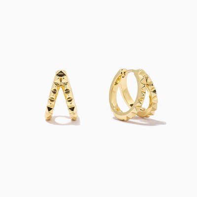 Piramida berlapis emas 18K unik 925 Sterling Silver Double Huggies Earrings Chunky Waterproof Jewelry