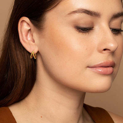 Piramida berlapis emas 18K unik 925 Sterling Silver Double Huggies Earrings Chunky Waterproof Jewelry