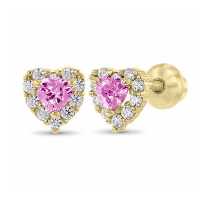 Anting-anting Bayi Stud Hati CZ Berlapis Emas 14K Perak Sterling 925