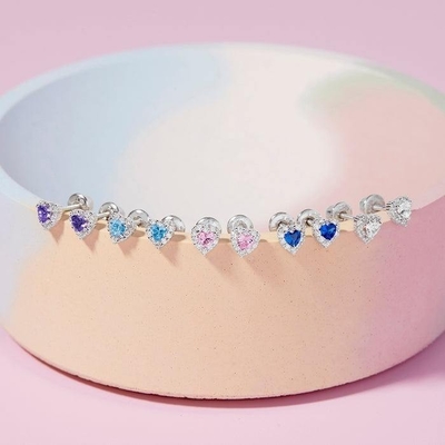 Anting-anting Bayi Stud Hati CZ Berlapis Emas 14K Perak Sterling 925