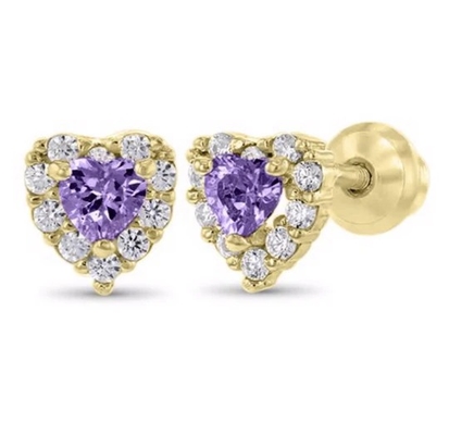 Anting-anting Bayi Stud Hati CZ Berlapis Emas 14K Perak Sterling 925