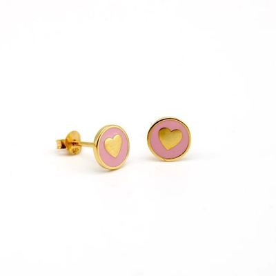 Anting-anting Kancing Hati Perak Sterling 925 8mm dengan Enamel Merah Muda