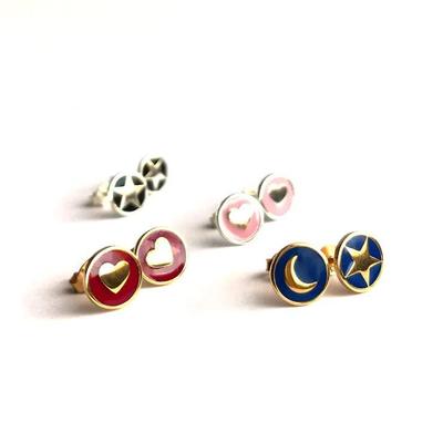 Anting-anting Kancing Hati Perak Sterling 925 8mm dengan Enamel Merah Muda