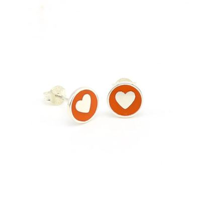 Anting-anting Kancing Hati Perak Sterling 925 8mm dengan Enamel Merah Muda