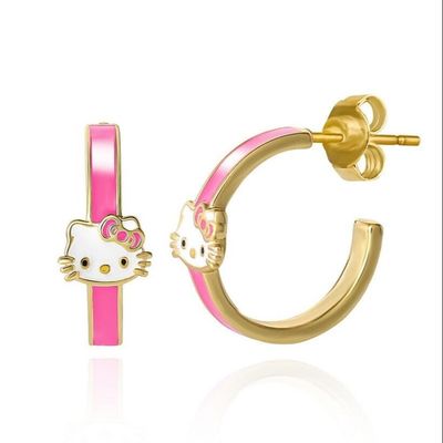 Anting-anting Hoop Kucing Perak 925 Lapis Emas 18K untuk Anak-anak