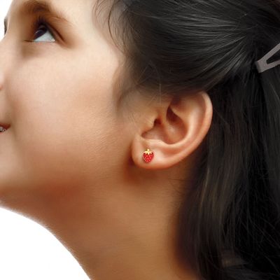 925 Sterling Silver Strawberry Stud Earrings untuk Anak-anak 92,5% kemurnian