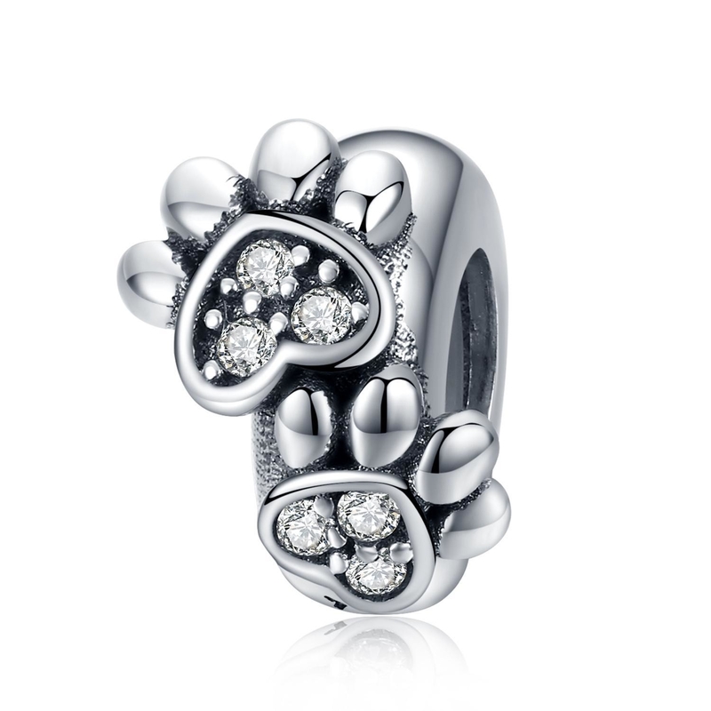 White Cubic Zircon Footprint Shape Beads Charm Untuk Wanita 925 Sterling Perak Gelang Charms