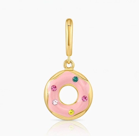 Gold Plated Desain Pelangi Berwarna-warni kecil Pink Donut Charm Pendant di 925 Sterling Perak