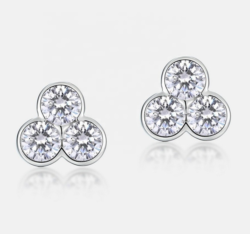 S925 Perhiasan Perak Tiga Batu Earrings dengan Rhodium Plating Untuk Wanita Dan Gadis Perhiasan halus
