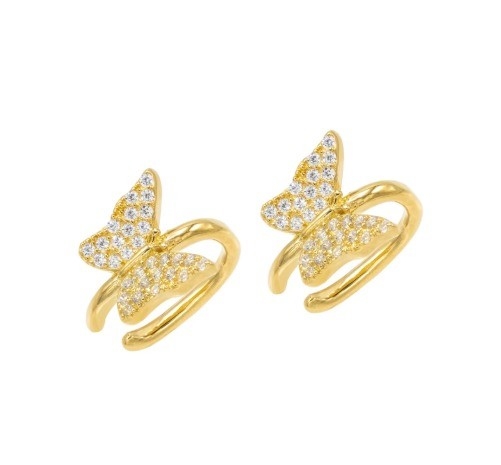 18K Plating Earring Butterfly Cuff dengan Micron Pave Putih CZ Trendy Perhiasan Wanita