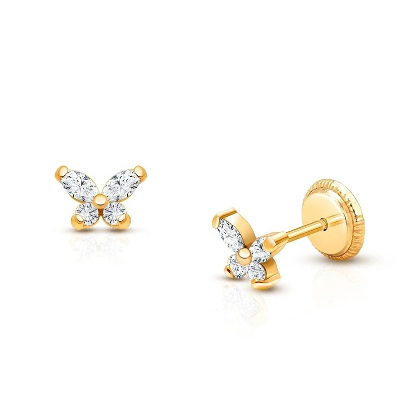 Jenis Agama Tidak ada 925 Sterling Silver Butterfly Stud Earrings dengan Plating Emas 18K