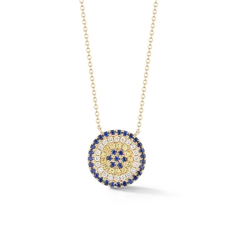 Biru dan Putih CZ Kalung Lingkaran Bentuk 925 Sterling Perak untuk Wanita yang Menakjubkan