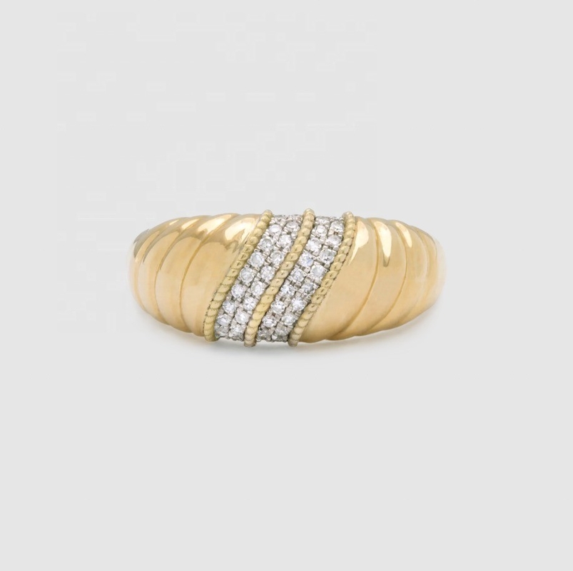 Platinum Plating Round Brilliant Cut Diamond Dome Ring Untuk Wanita Perhiasan halus OEM / ODM