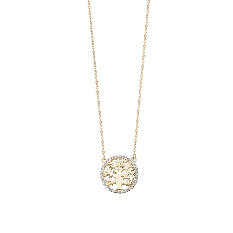 Acara Pesta 18K Plating Emas Sterling Silver Pohon Kehidupan Pendant Kalung untuk Wanita