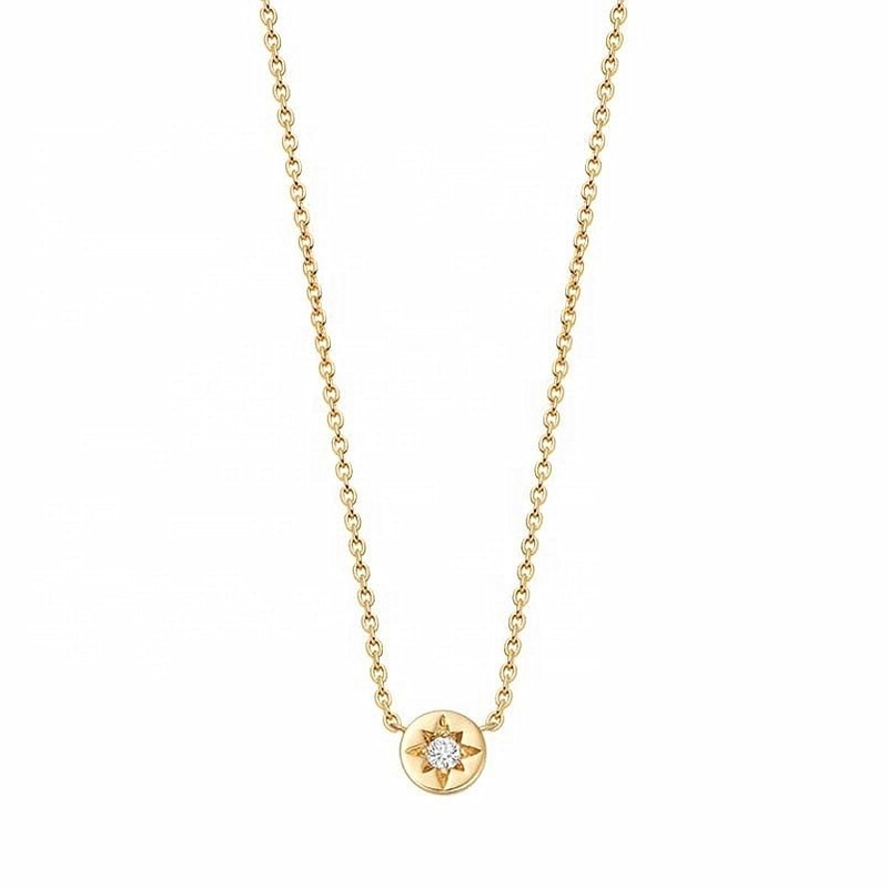 Emas Lapisan 925 Sterling Perak Starburst Diamond Disc Pendant Kalung untuk Pakai Sehari-hari