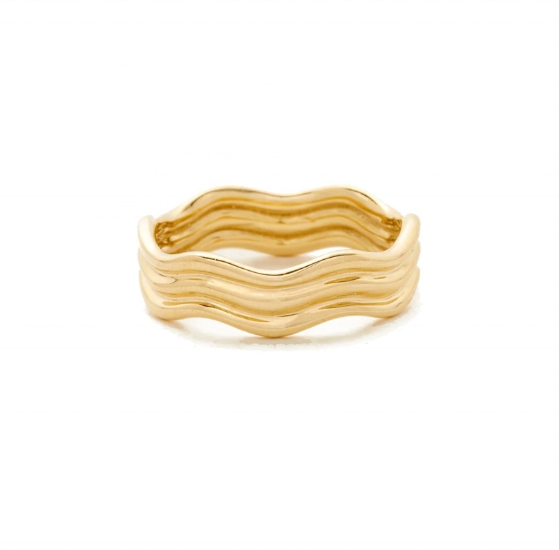 Highly Polished Unik Desain 14K Gold Wave Ring untuk Wanita dan Pria Gaya Klasik