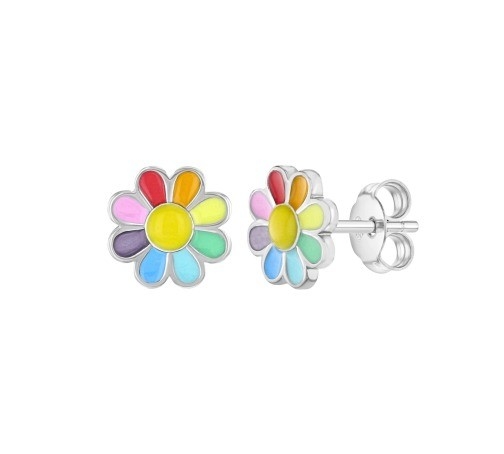 925 Sterling Silver enamel warna-warni Putri halus Bunga Stud Earring untuk hadiah gadis