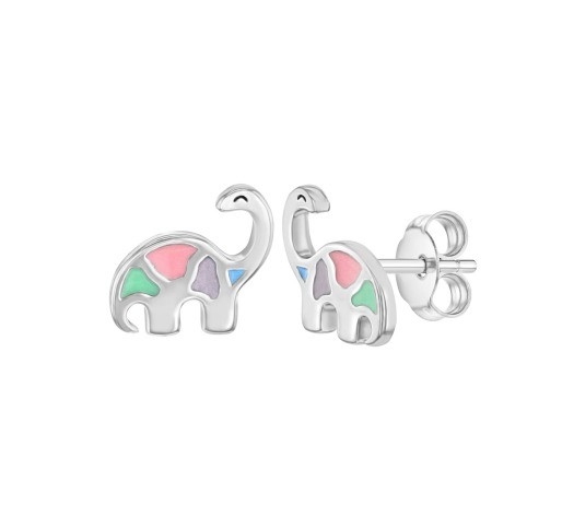 Multicolored enamel Dinosaur Stud Earrings 925 Sterling Perak Untuk Gadis Kecil
