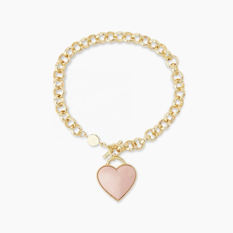 925 Sterling Silver Heart Charm Bracelet di Chic Pink untuk Gadis Perhiasan Enak