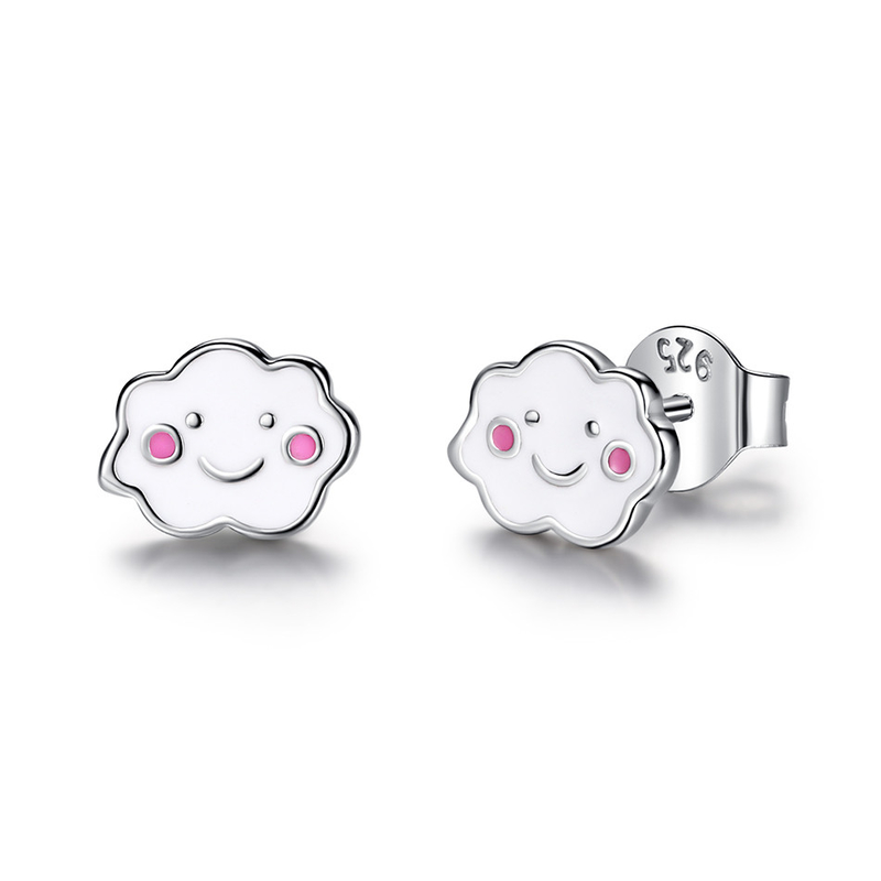 Rhodium Plated 925 Silver Clouds Enamel Stud Earrings untuk Bayi Anak-anak Gadis Kecil
