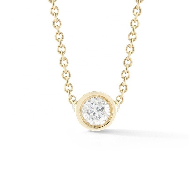 Simple 925 Sterling Silver Solitaire Diamond CZ Kalung dalam Ukuran Batu 7mm/10mm/15mm