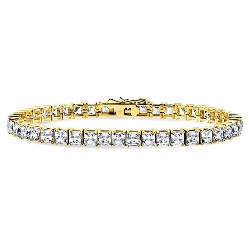Unisex Handmade 18K Gold Hip Hop Iced Square Cut Diamond CZ 925 Sterling Silver Tennis Palset