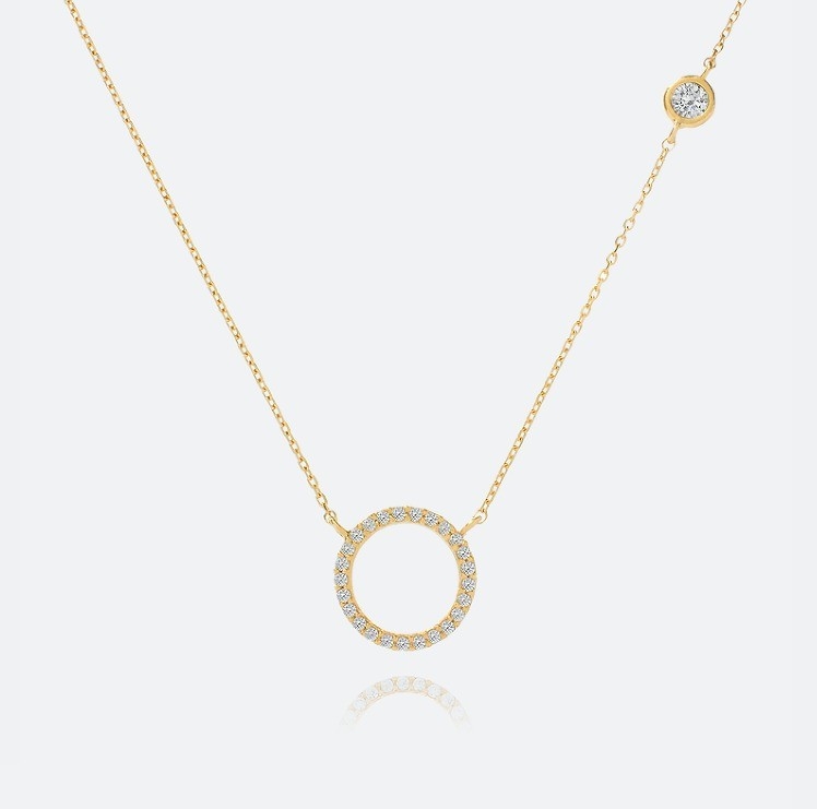 Emas Lapisan S925 Perak Lingkaran Pendant CZ Kalung untuk Wanita 925 Sterling Perak