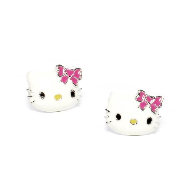 Hello Kitty Earring Studs dengan Emas Hitam dan Plating Perak