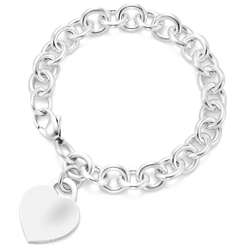 Pria 925 Sterling Silver Heart Charm gelang besar untuk terlihat canggih 15x15mm