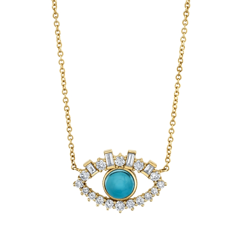 18K Gold Plated Baguette Kubic Zircon 925 Sterling Perak Wanita Evil Eye Kalung