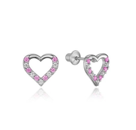 Micro Insert Heart Pink Screw Back Earrings untuk Anak-anak dalam 925 Sterling Silver