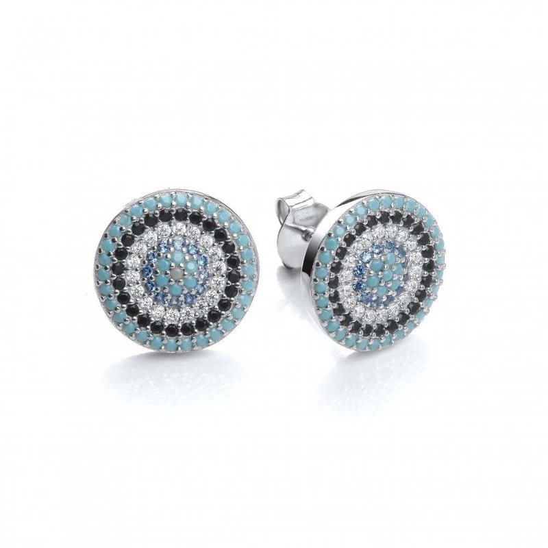 Zircon Circle 18K Emas Berlapis Buatan Tangan Mikron Pave Cz Mata Turkiye Desain Stud Earring 925 Sterling Silver