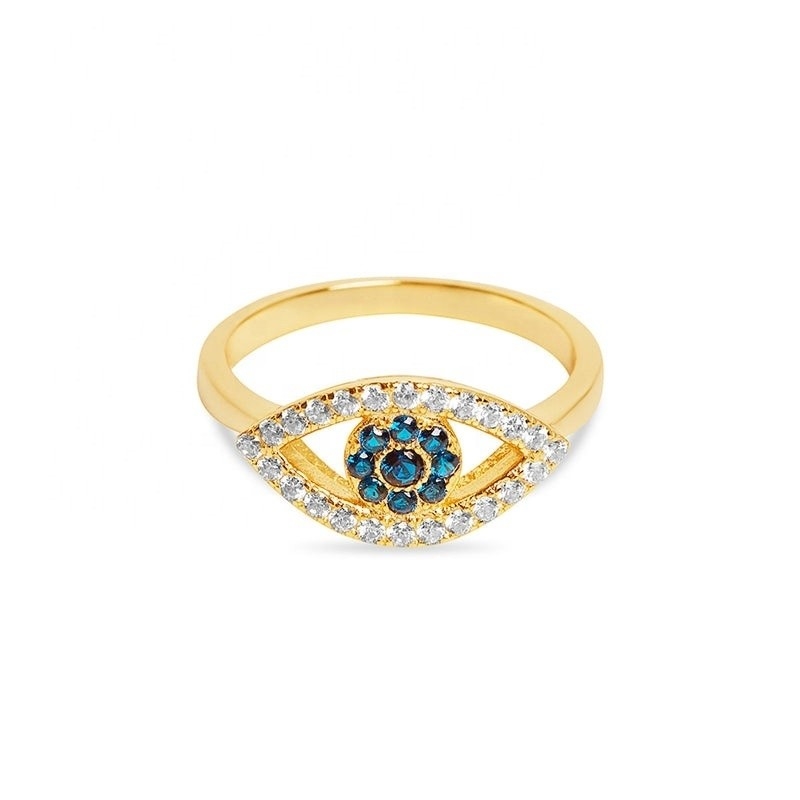 Customized Size 925 Sterling Silver Cutout Pave Inlaid Eye Ring dengan 18K Gold Plating