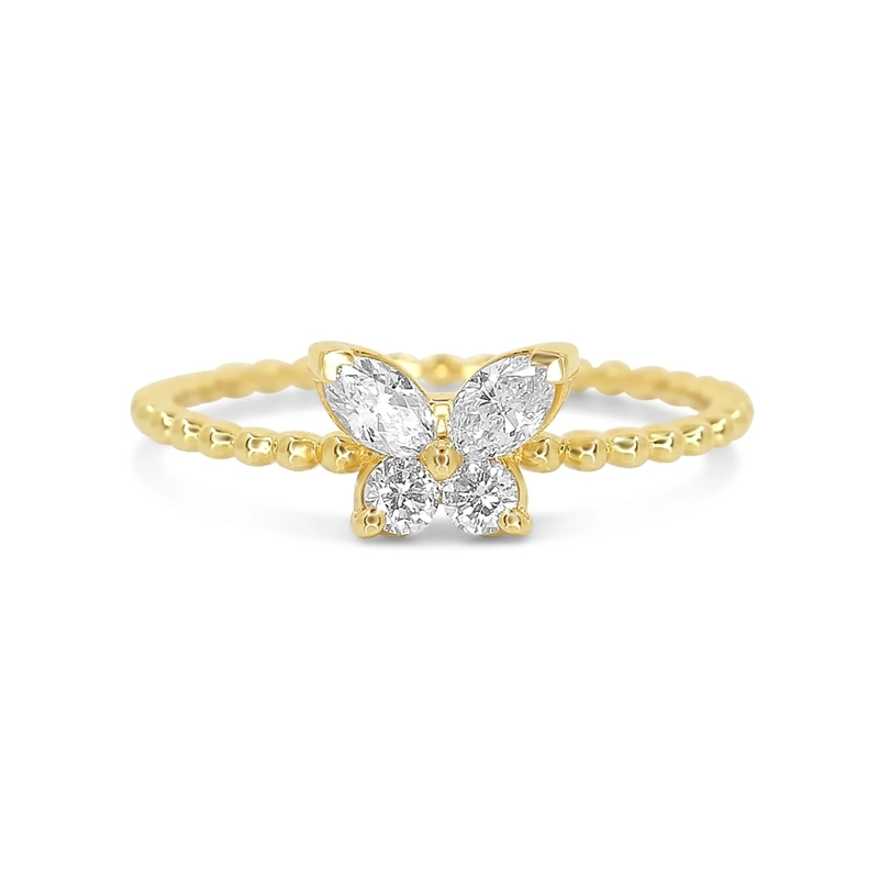 925 Perak Sterling Wanita cincin dengan tangan 18K emas dilapisi bola dan Marquise Kupu-kupu