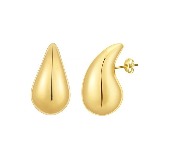 Custom Logo 18K Gold Plated Teardrop Hollow Stud Earring untuk Girls Perhiasan Party
