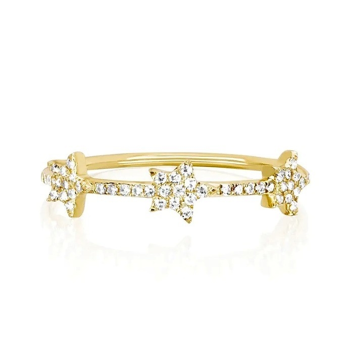 18K Plating Emas Perak CZ Star Pernyataan Cincin untuk Wanita Micro Pave Setting Sertifikasi