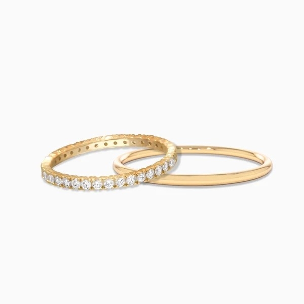 18K Plated Gold Stacking Wedding Eternity Band Ring untuk Wanita 925 Sterling Perak Set
