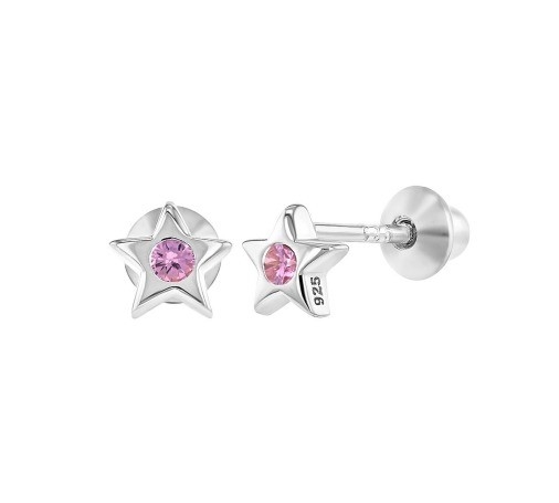 Peluang Lain Little Star Pink Cubic Zircon Baby Girls Screw Back Stud 925 Sterling Perhiasan Perak