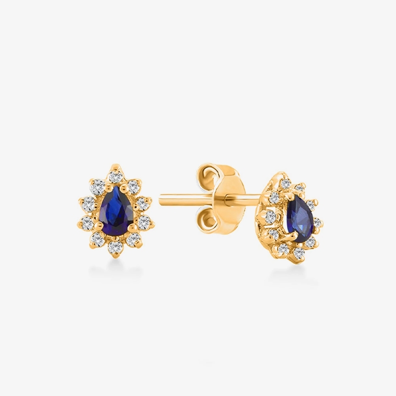 Hanya 18K Plating emas Pear Sapphire dan Putih Kubic Zircon anting untuk pertunangan