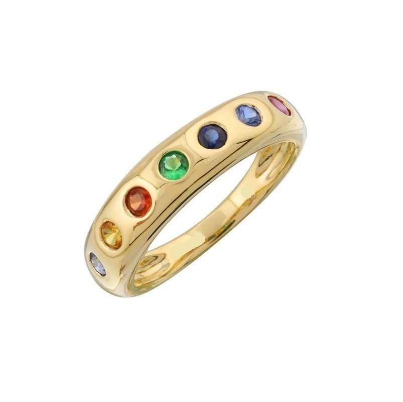 Batu berwarna-warni menumpuk Fashion Ring Perhiasan untuk gadis-gadis dalam 925 Sterling Silver Band