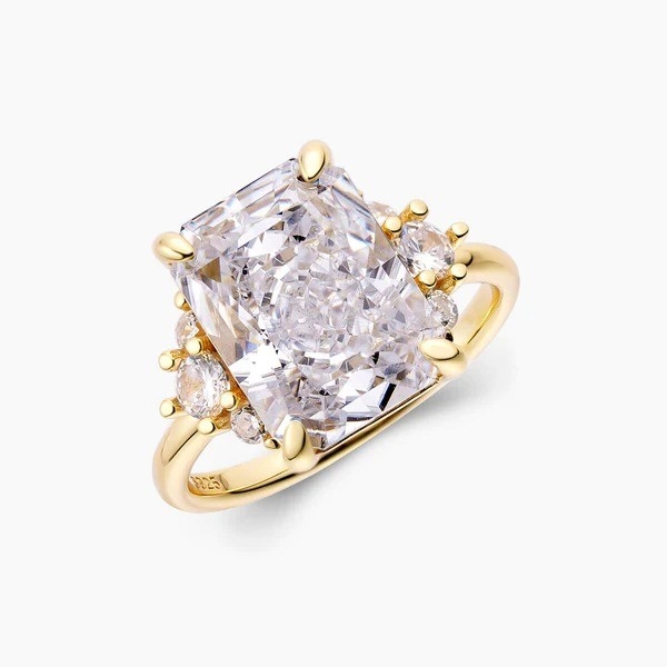 18K emas dilapisi Batu Utama CZ Vintage Pernikahan 925 Sterling Perak Cincin untuk Gadis