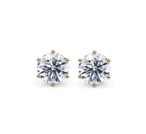 Enam Claw Putih CZ Stud Earrings 925 Sterling Perak 18K Kubik Zirconia Stud Earrings