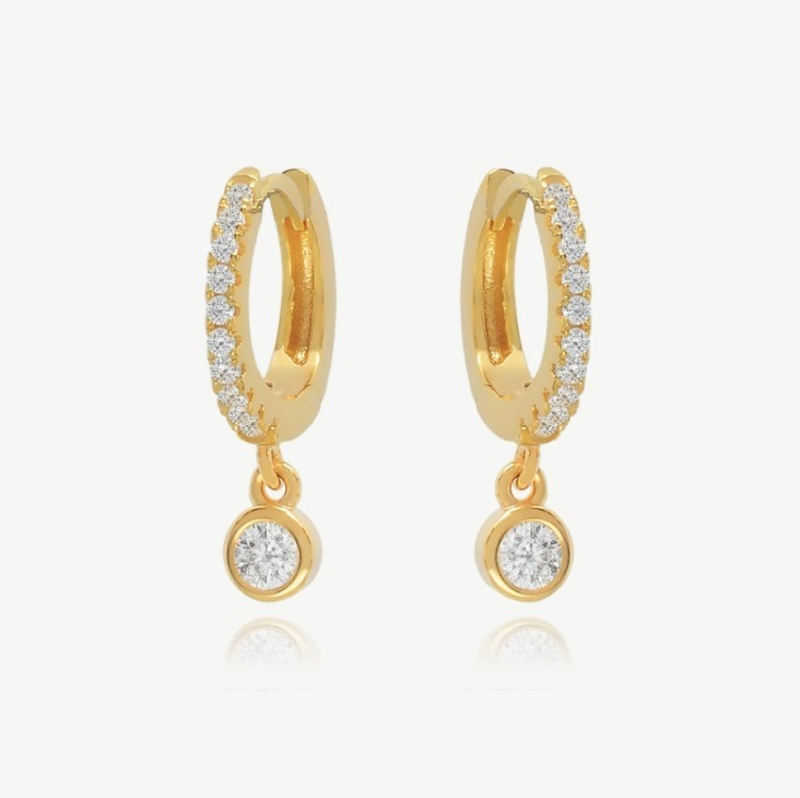 18K Plating Emas S925 Perak Mini Huggies Single Bezel Batu Hoops anting-anting untuk Wanita