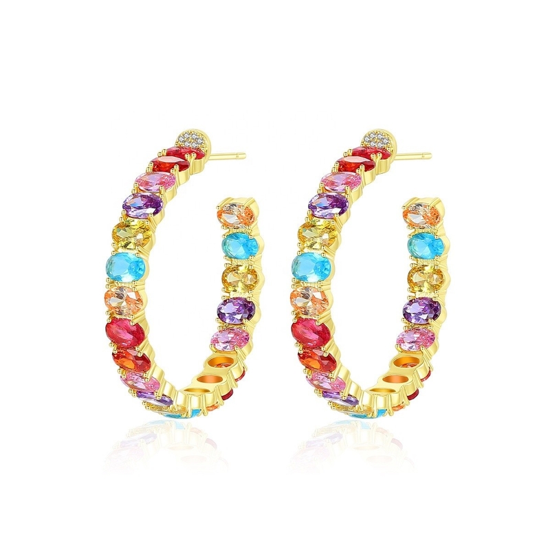 Berwarna-warni Brasil 18K Emas Hoop Earrings Oval Cut Kuningan Earrings Hoops