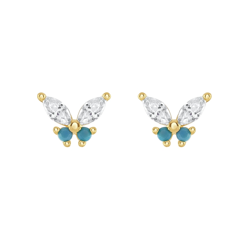 18K Gold Marquis Cut Turquoise CZ 925 Sterling Silver Butterfly Stud Earrings untuk Wanita