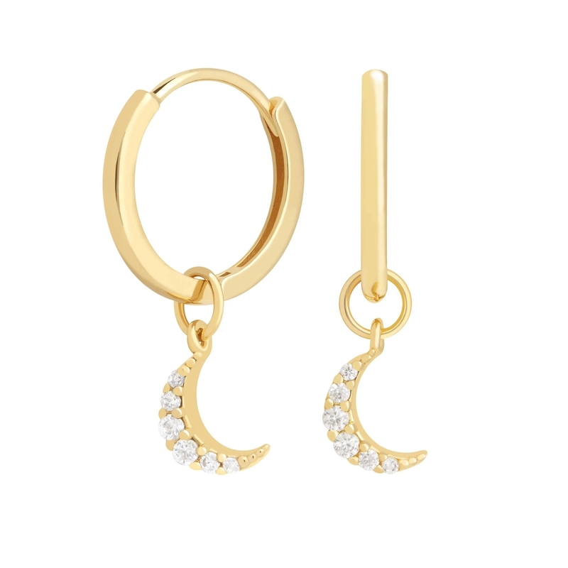 Dangle Moon Hoop Earrings 925 Perak untuk Wanita Perhiasan Berlapis Emas 18K
