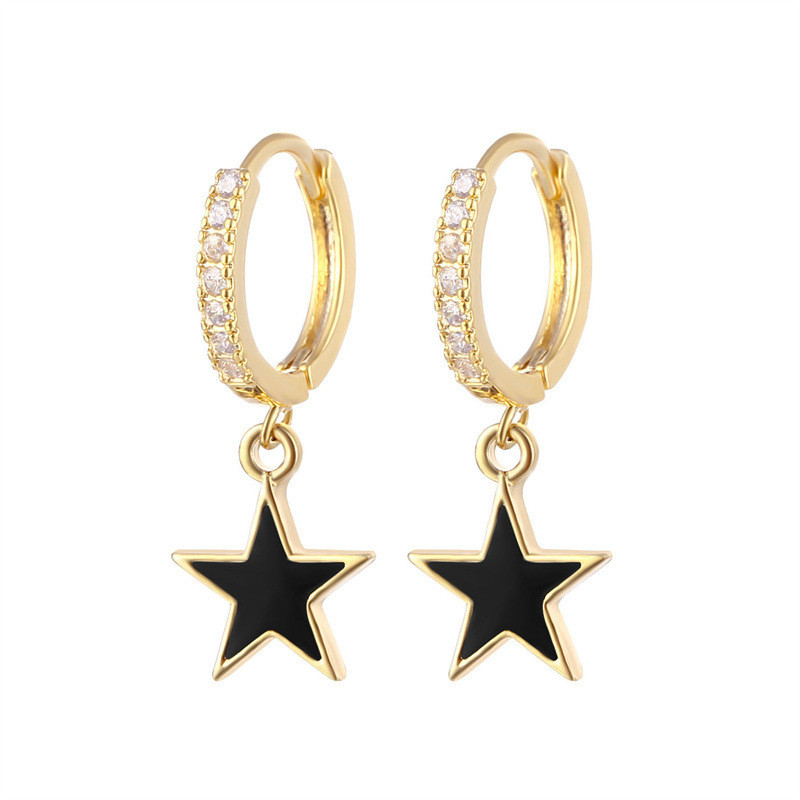 Earrings Enamel Bintang Hoop Berwarna-warni Earrings Perak 925 Sterling Asli
