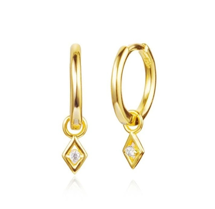 Opsi Batu Warna Trendy 18k Emas Asli Plated Hoop Dangle Earring di 925 Sterling Perak