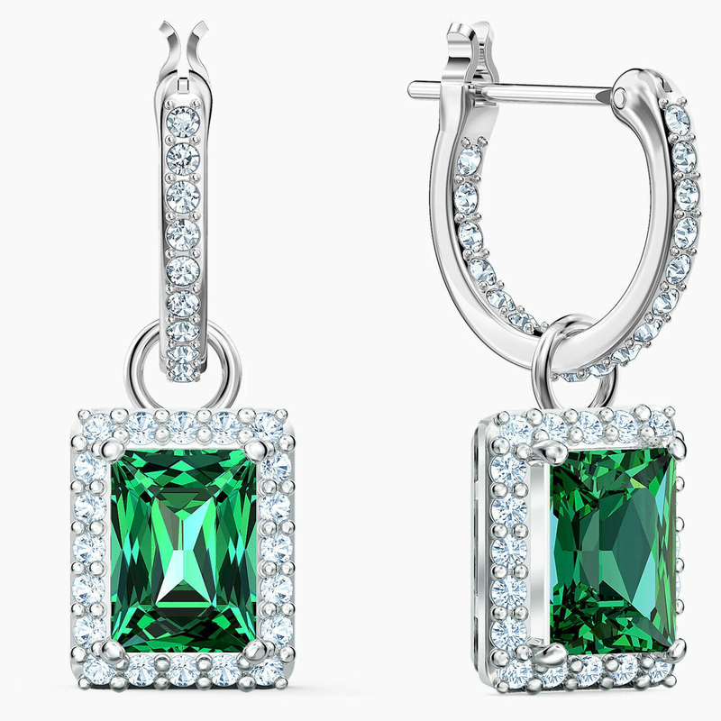 Green CZ Diamond 925 Sterling Silver Classic Hoop Earrings mewah untuk mode wanita